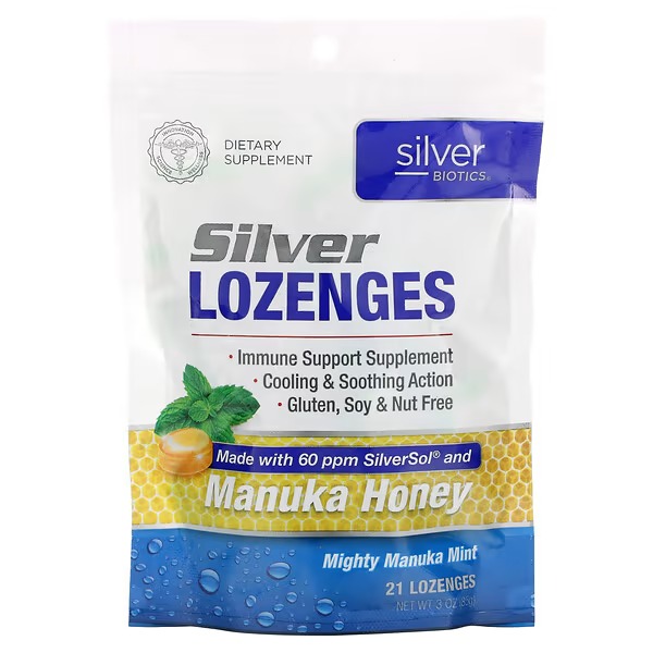 American Biotech Labs, Silver Biotics, Mighty Manuka Mint, 21 Lozenges, 3 oz (85 g)_1