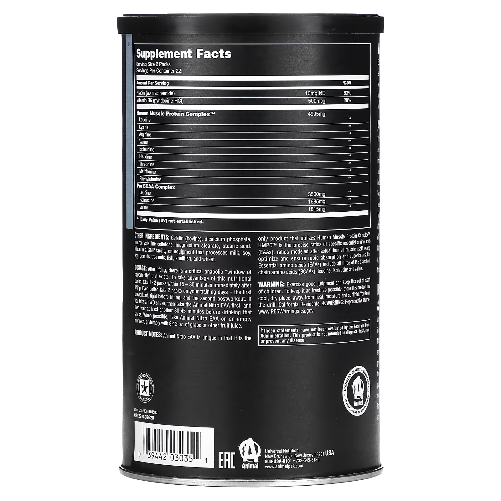 Animal, Nitro EAA, The Anabolic Essential Amino Acids Pack, 44 Packs_1