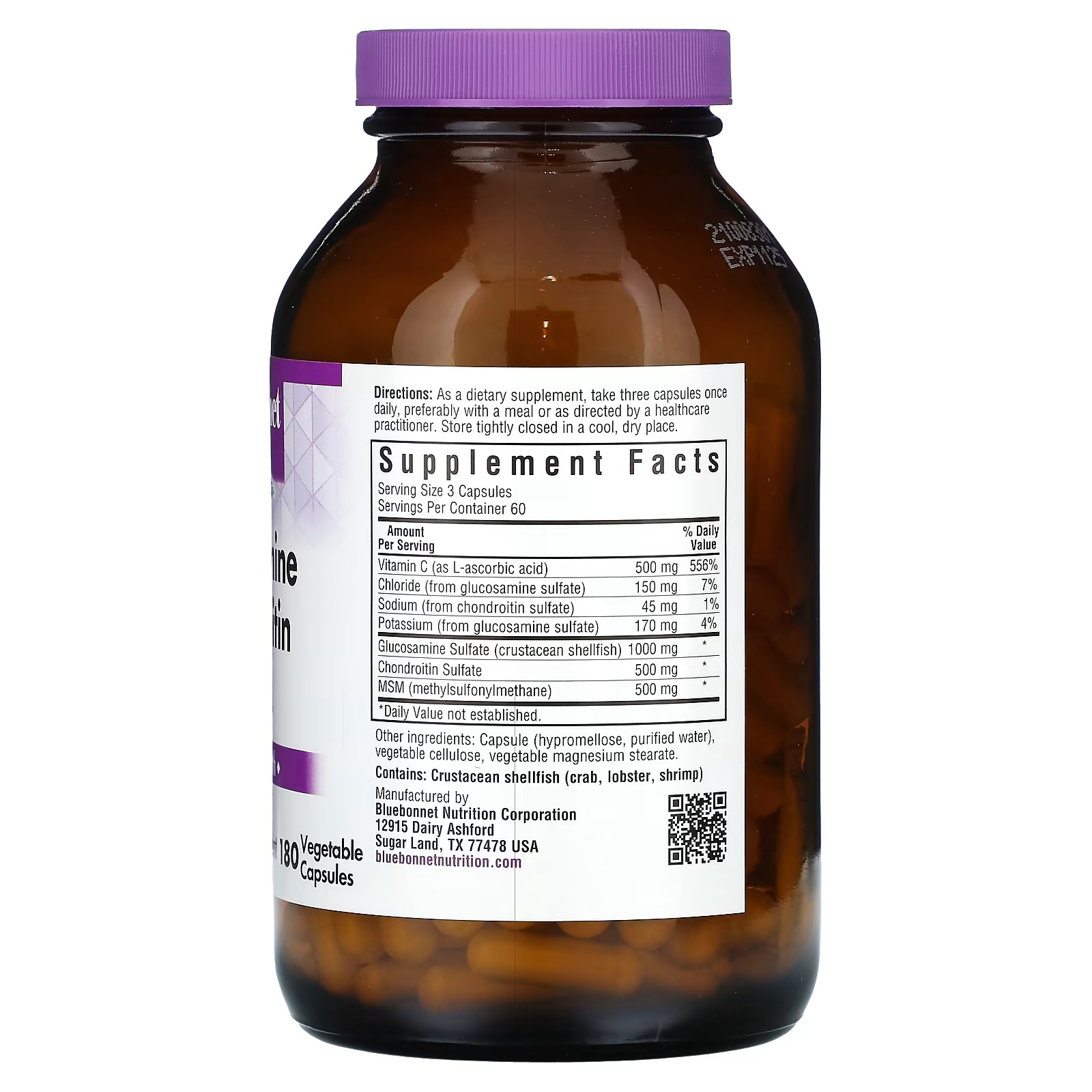 Bluebonnet Nutrition, Glucosamine Chondroitin & MSM, 180 Vegetable Capsules1