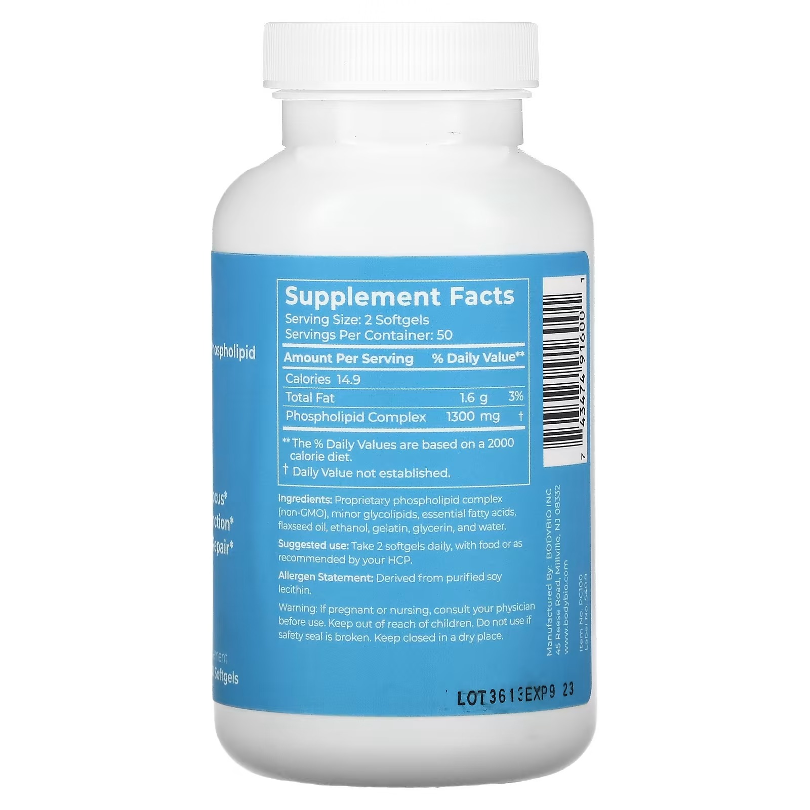 BodyBio, PC, Liposomal Phospholipid Complex, 100 Non-GMO Softgels_1