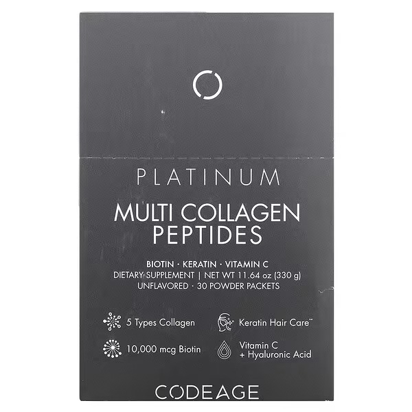 Codeage, Platinum Multi Collagen Peptides, Unflavored, 30 Packets, 0.38 oz (11 g) Each