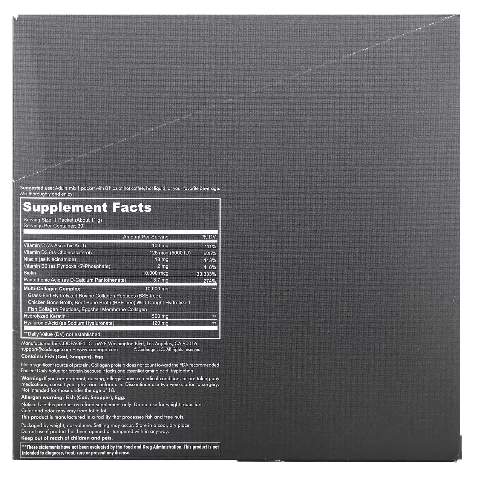 Codeage, Platinum Multi Collagen Peptides, Unflavored, 30 Packets, 0.38 oz (11 g) Each1