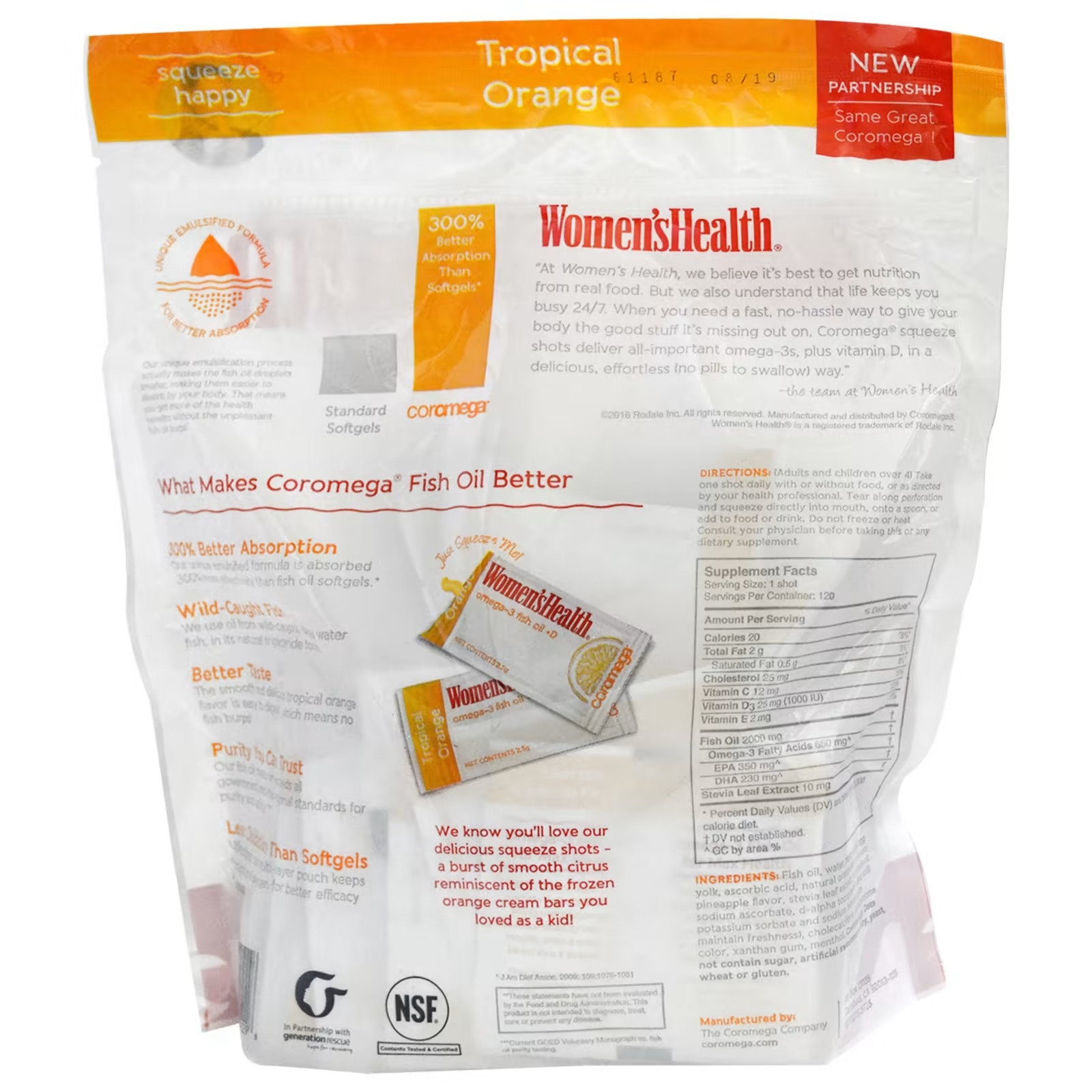 Coromega, Omega-3, Tropical Squeeze +D, Tropical Orange, 120 Packets, 2.5 g Each1