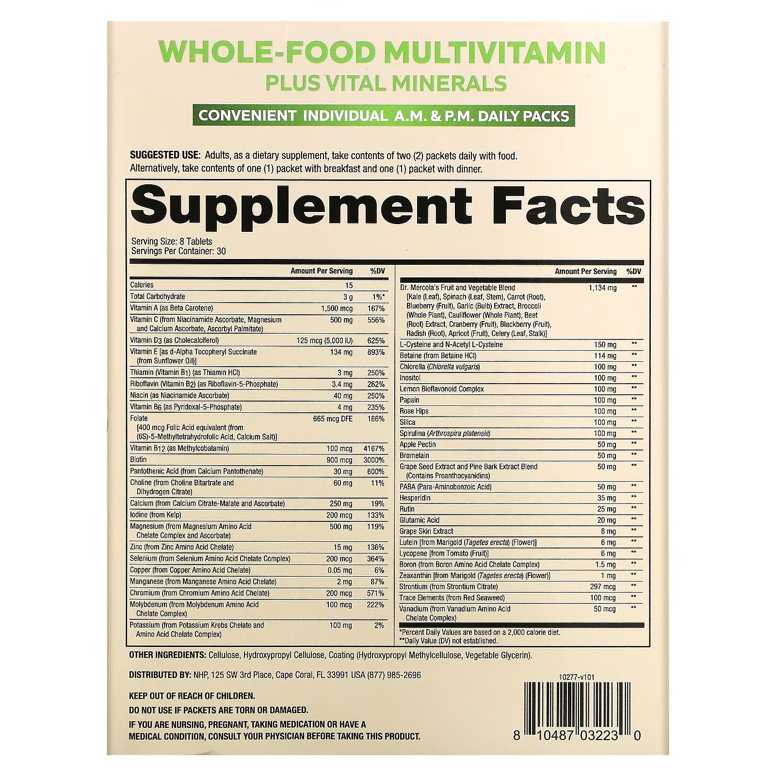 Dr. Mercola, Whole-Food Multivitamin A.M. & P.M. Daily Packs, 30 Dual Packs_2