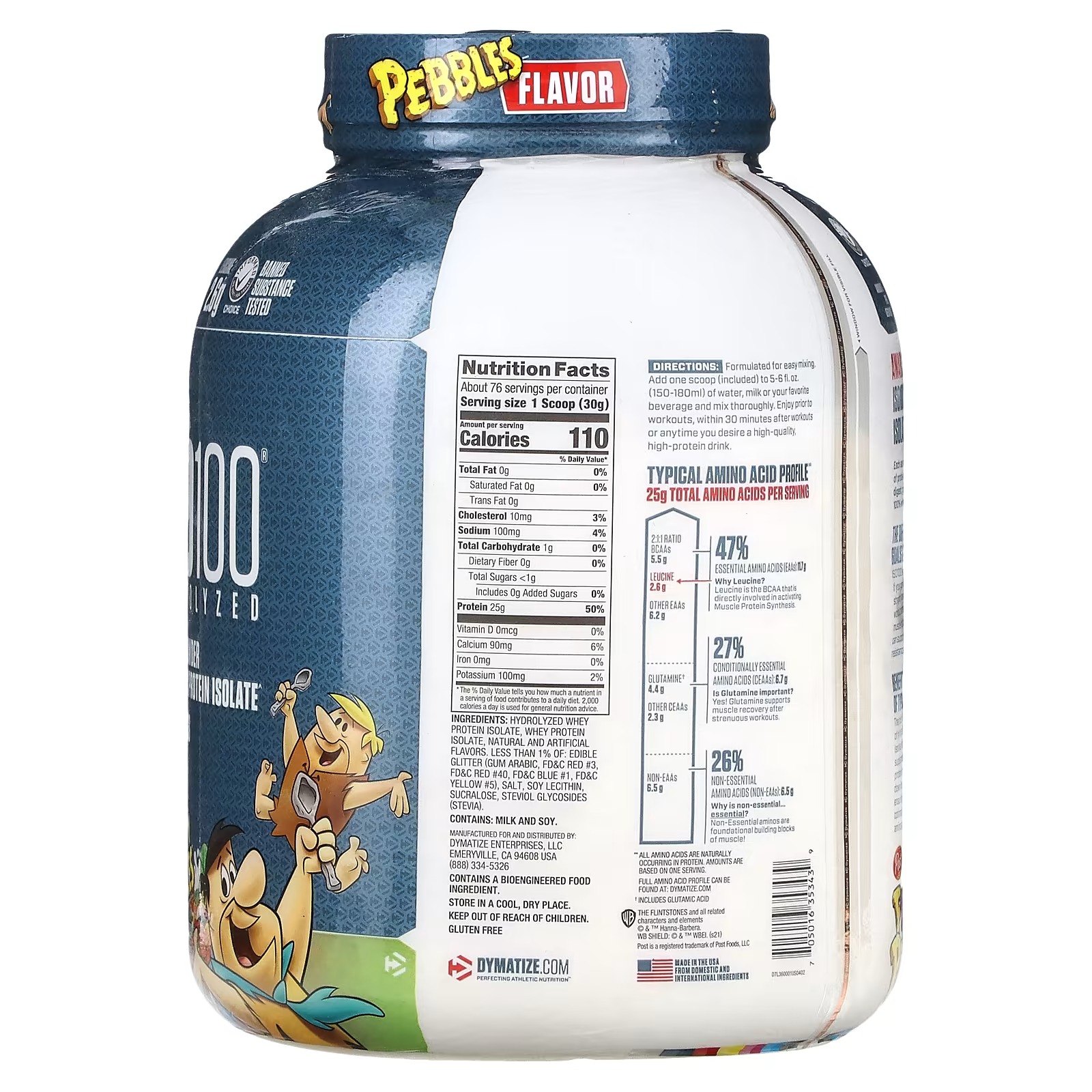 Dymatize, ISO100 Hydrolyzed, Protein Powder, 100% Whey Protein Isolate, Fruity Pebbles Flavor, 5 lb (2.3 kg)