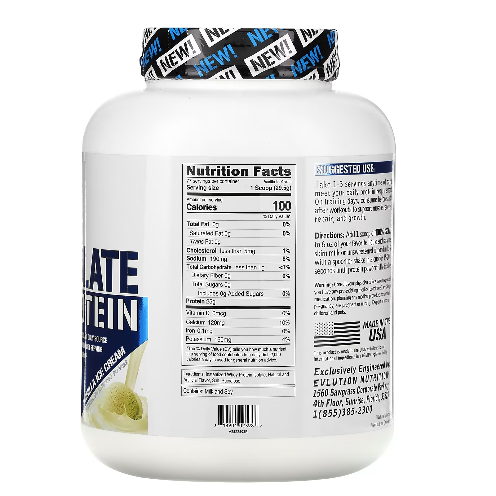 EVLution Nutrition, 100% Isolate Protein, Vanilla Ice Cream, 5 lb (2.268 kg)_1