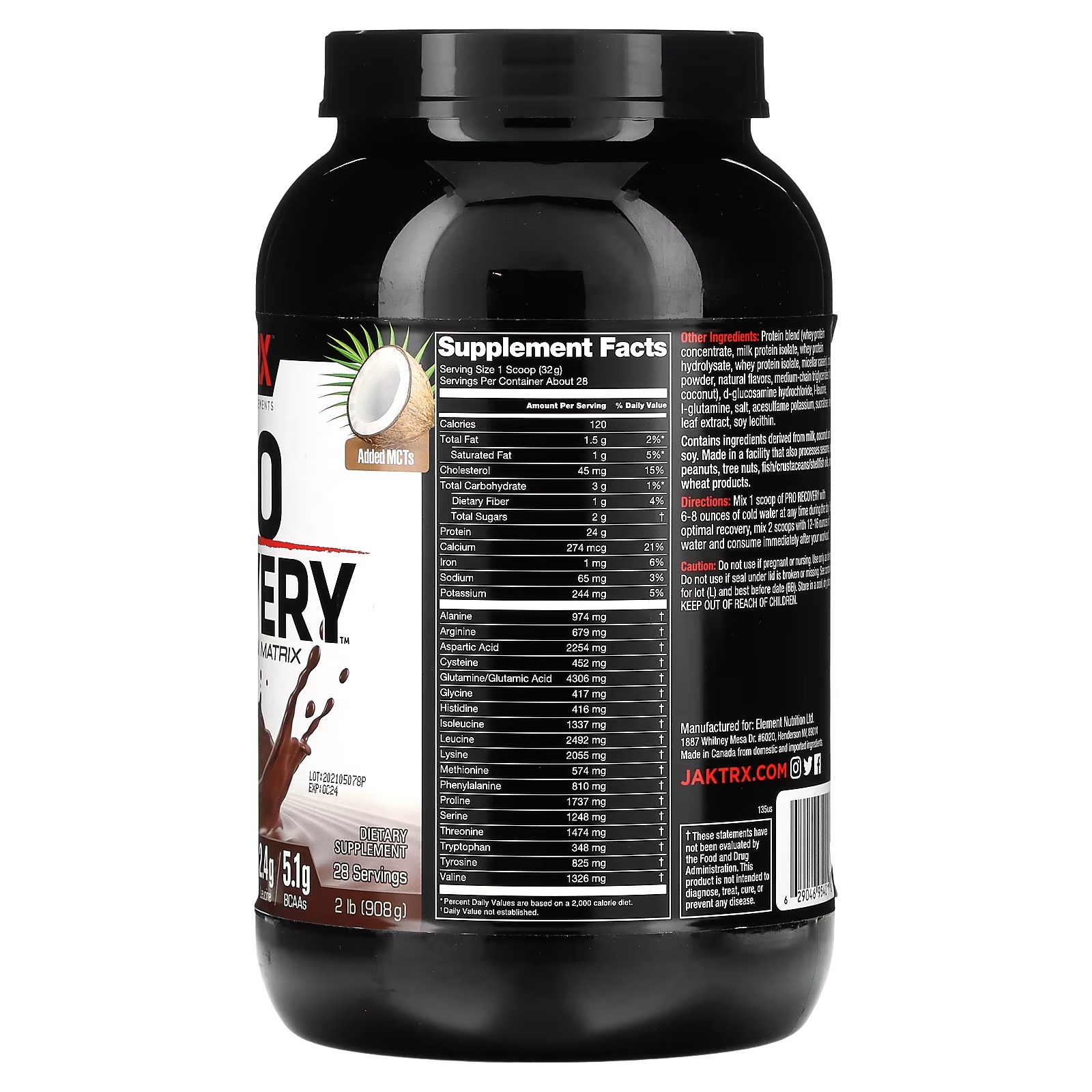 JAKTRX, Pro Recovery, Premium Protein Matrix, Chocolate Milkshake, 2 lb (908 g)1