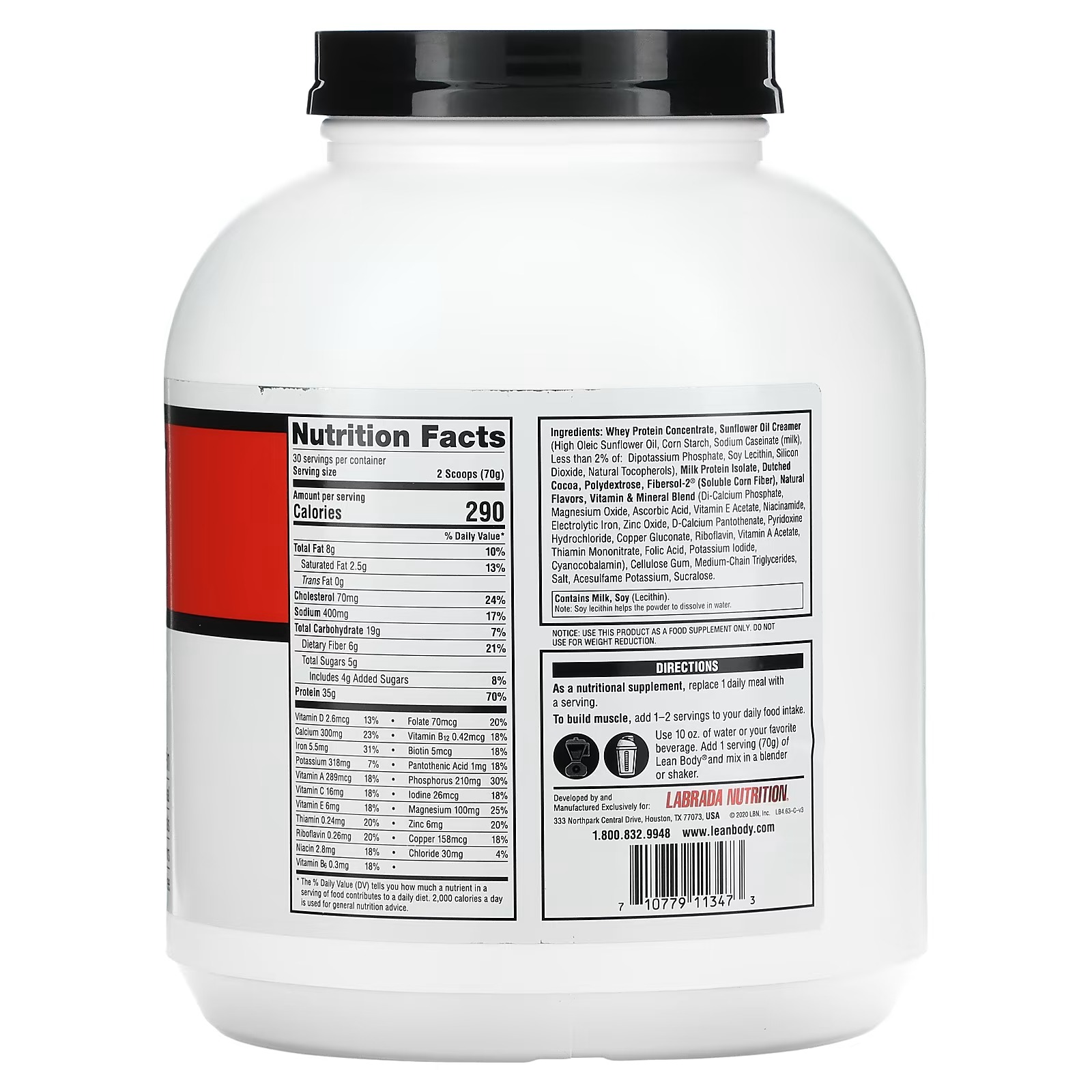 Labrada Nutrition, Lean Body, Meal Replacement Protein Shake, Chocolate, 4.63 lbs (2100 g)_1