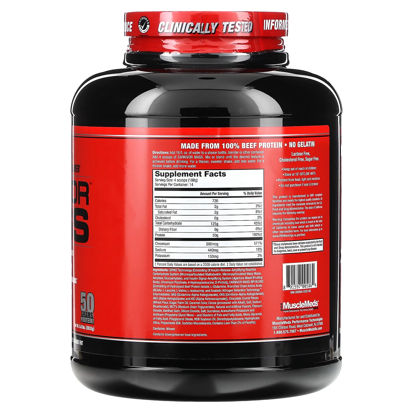 MuscleMeds, Carnivor Mass, Anabolic Beef Protein Gainer, Cookies & Cream, 5.8 lbs (2,632 g)_1