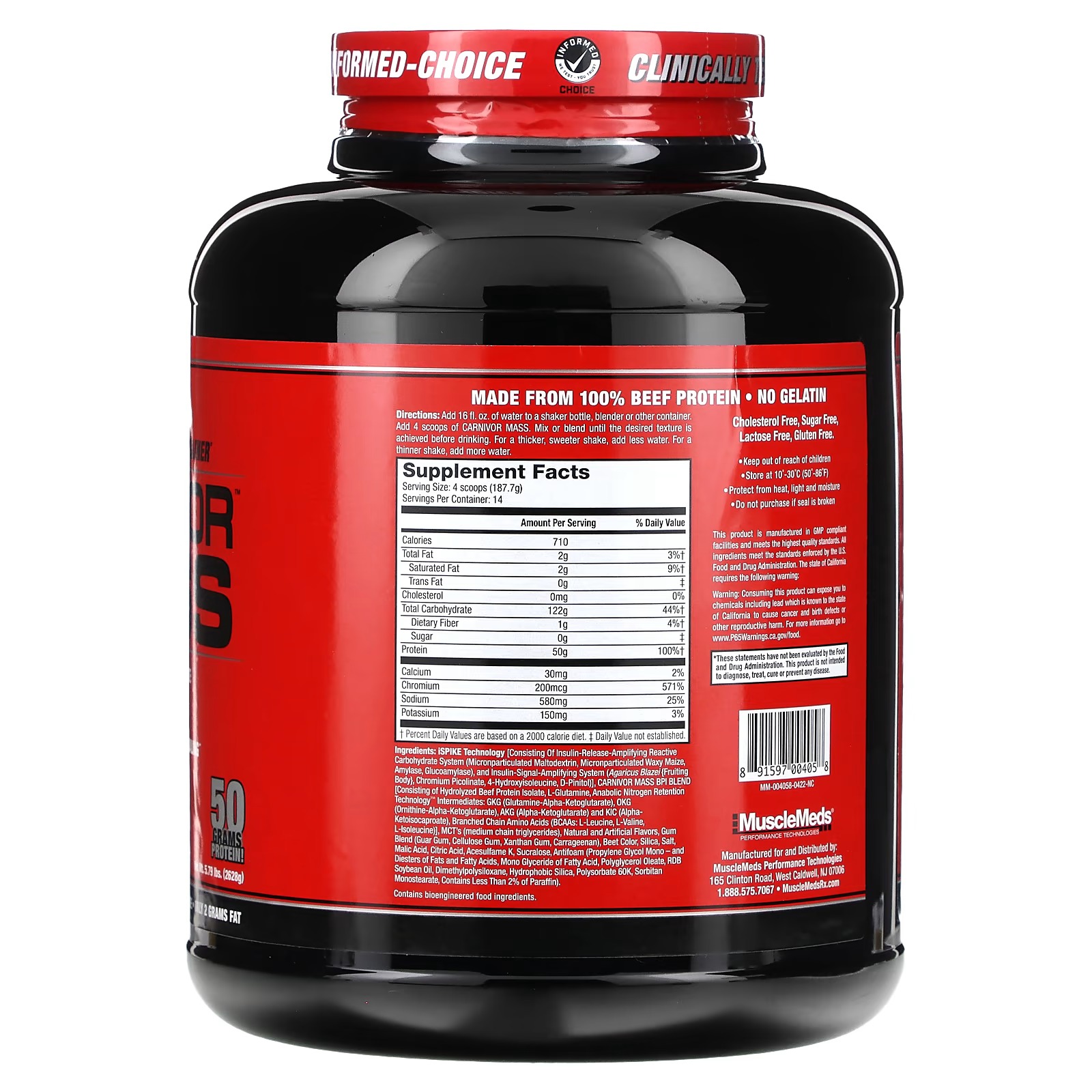 MuscleMeds, Carnivor Mass, Anabolic Beef Protein Gainer, Strawberry, 5.79 lbs (2,698 g)_1