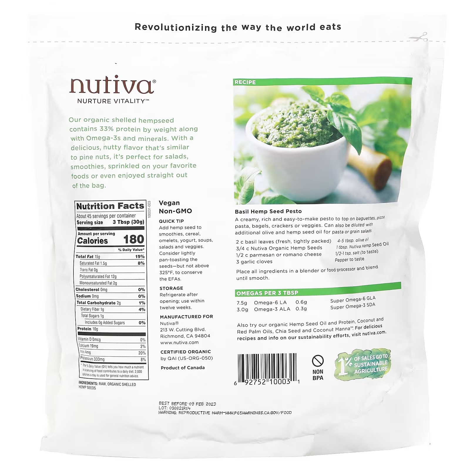 Nutiva, Organic Superfood, Raw Shelled Hempseed, 3 lbs (1.36 kg)_1