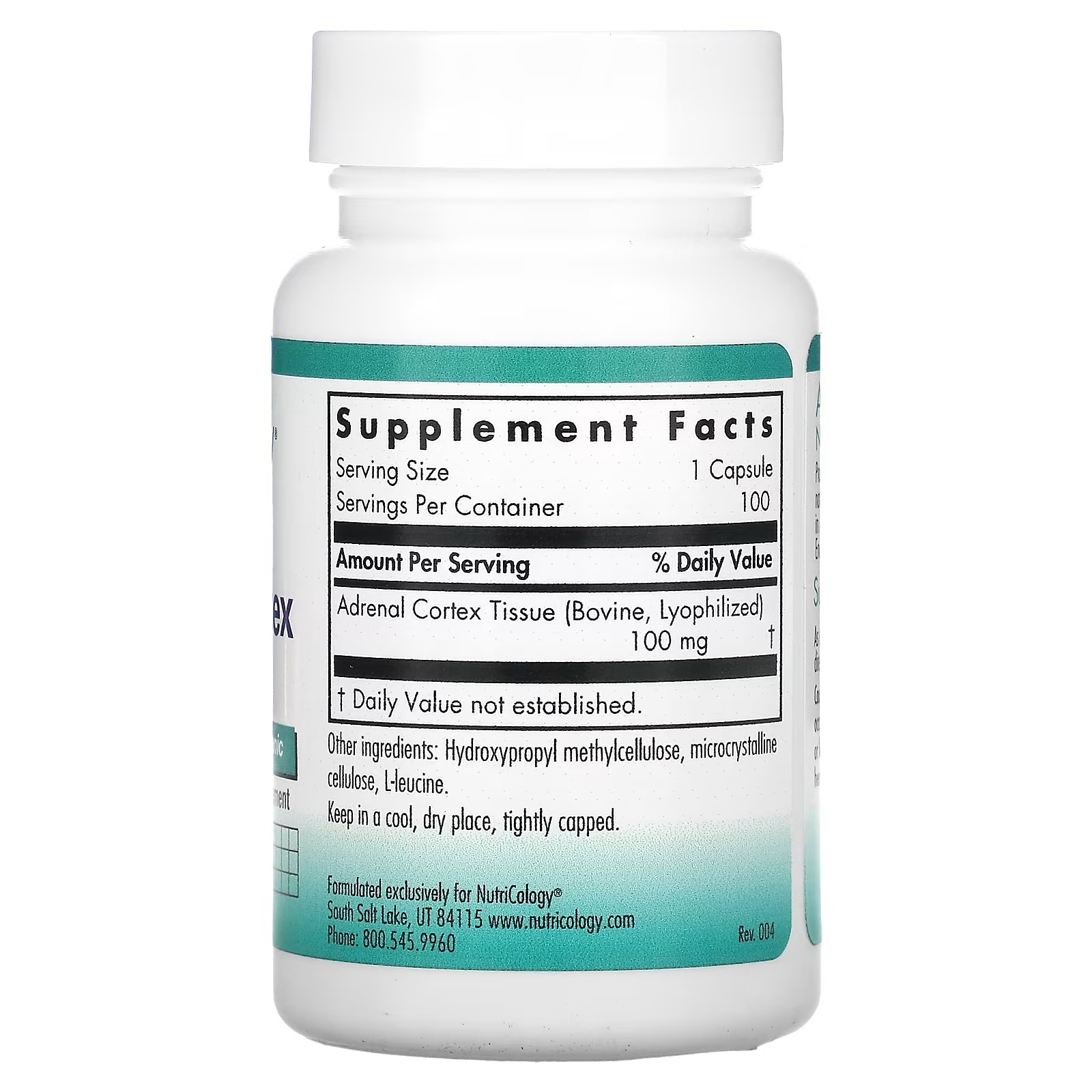 Nutricology, Adrenal Cortex, Natural Glandular, 100 Vegicaps1