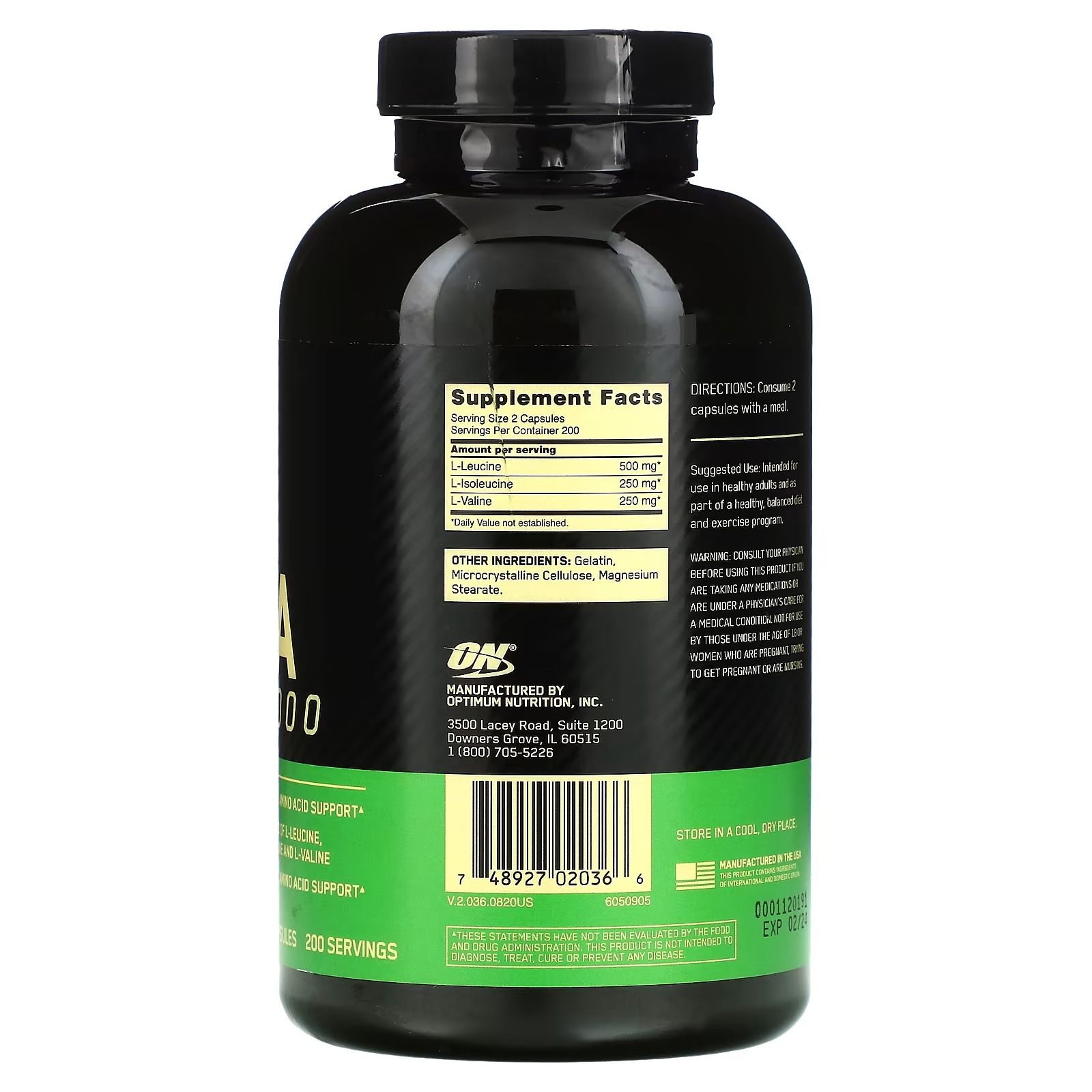 Optimum Nutrition, BCAA 1000, 500 mg, 400 Capsules1
