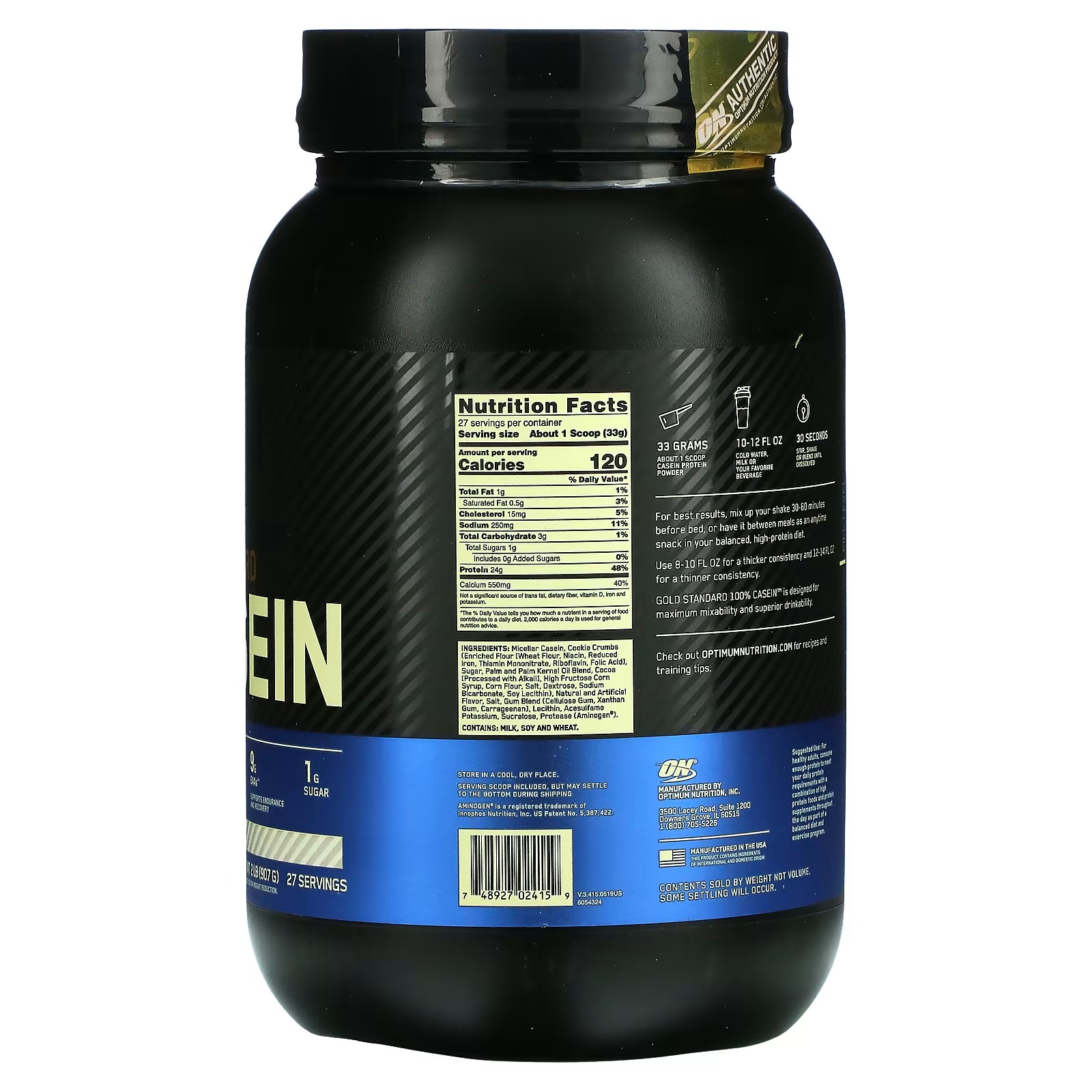 Optimum Nutrition, Gold Standard 100% Casein, Cookies & Cream, 2 lb (907 g)_1