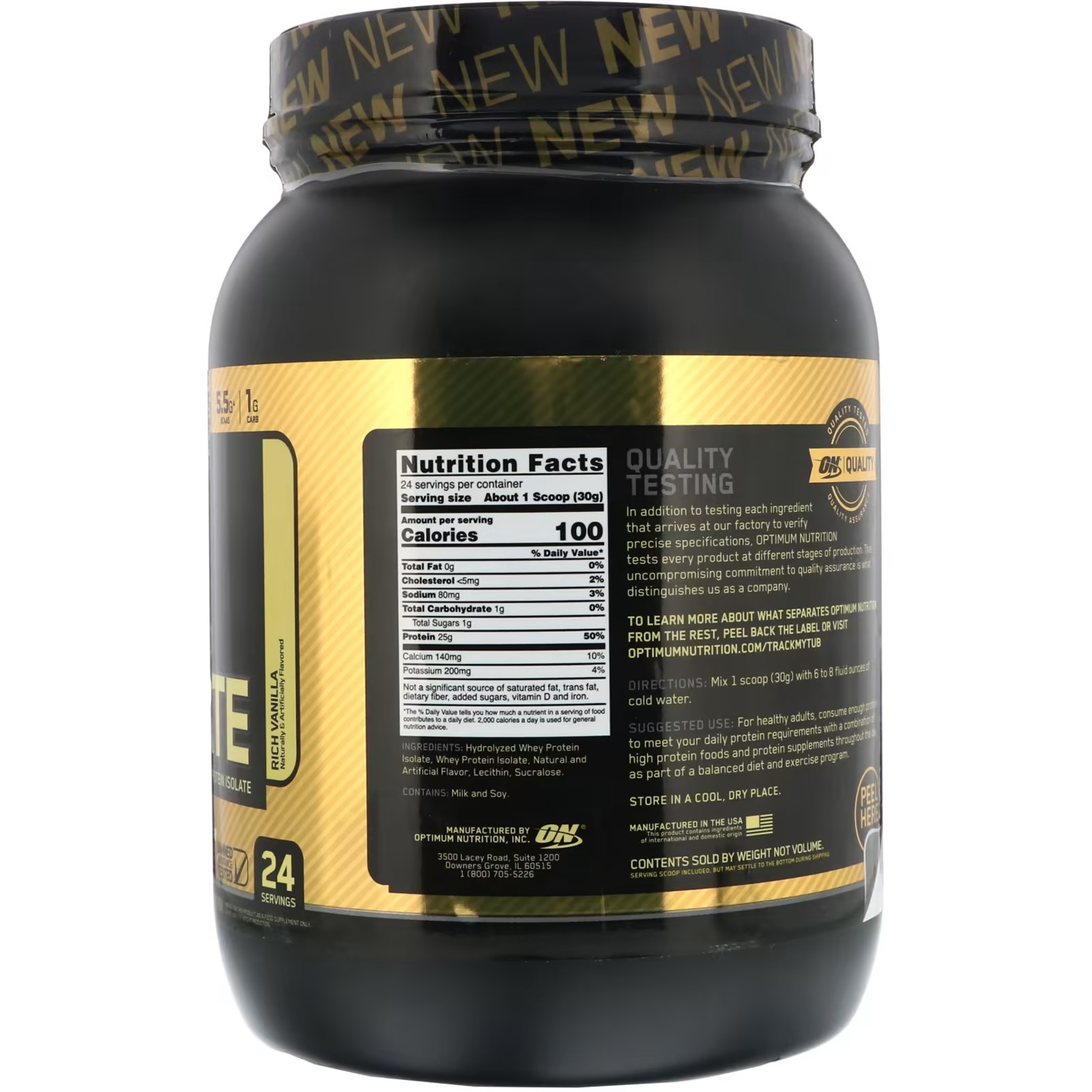 Optimum Nutrition, Gold Standard 100% Isolate, Rich Vanilla, 1.58 lb (720 g)1