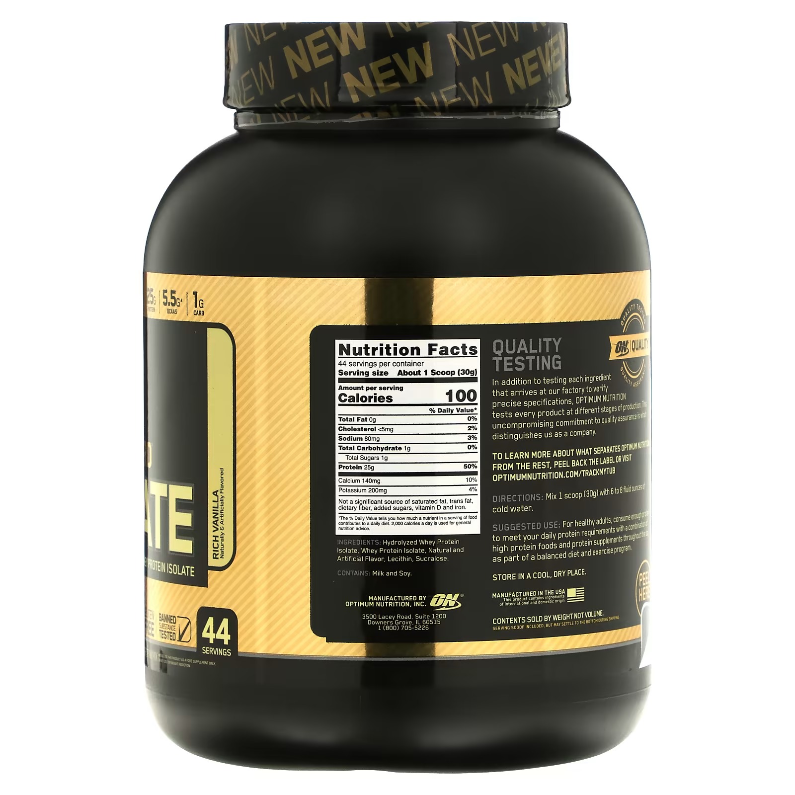 Optimum Nutrition, Gold Standard 100% Isolate, Rich Vanilla, 2.91 lbs (1.32 kg)_1