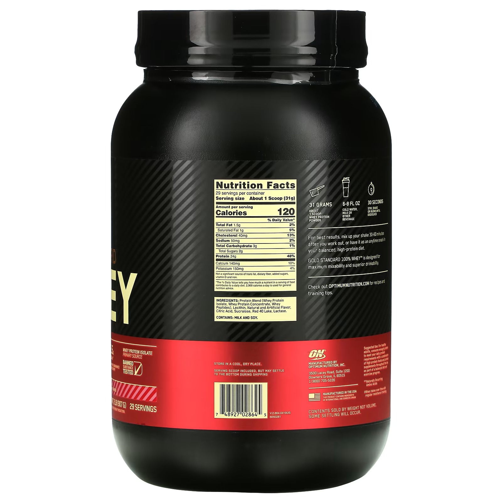 Optimum Nutrition, Gold Standard 100% Whey, Delicious Strawberry, 2 lb (907 g)_1