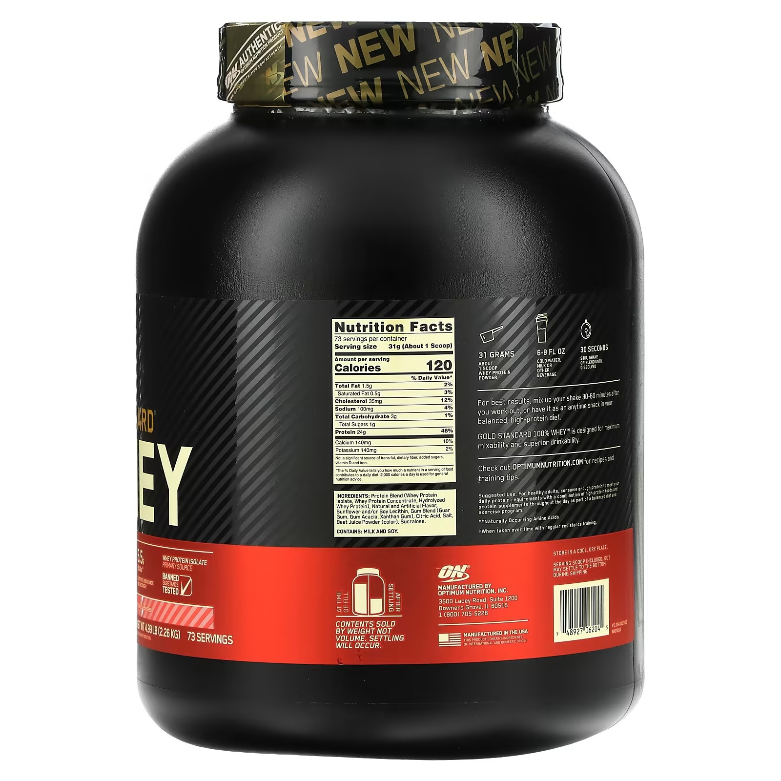 Optimum Nutrition, Gold Standard 100% Whey, Strawberries & Cream, 4.99 lb (2.26 kg)_1