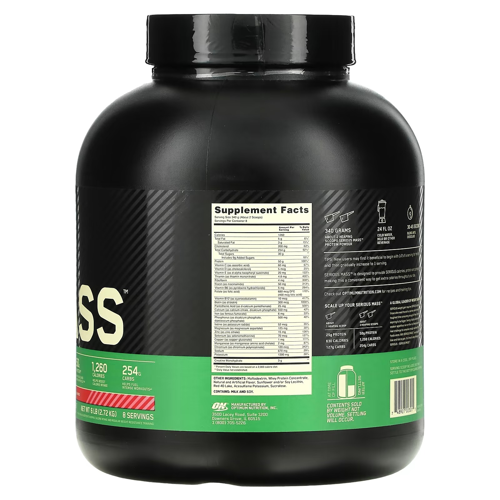 Optimum Nutrition, Serious Mass, High Protein Weight Gain Powder, Strawberry, 6 lb (2.72 kg)_1