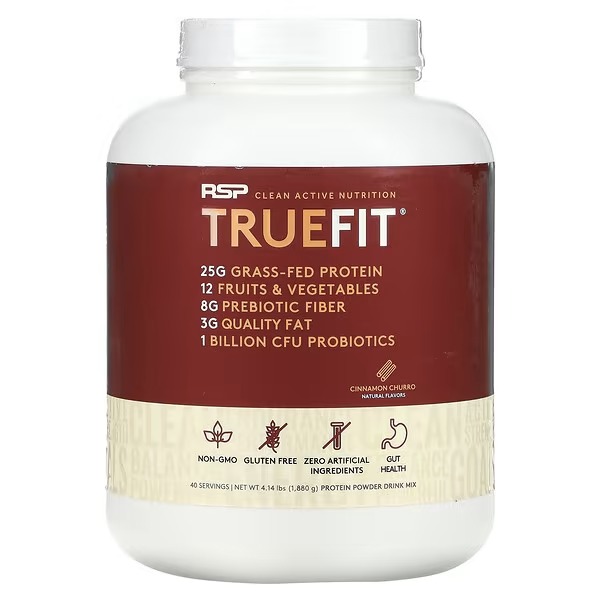 RSP Nutrition, TrueFit, Grass-Fed Whey Protein Shake with Fruits & Vegetables, Cinnamon Churro, 4.14 lbs (1,880 g)