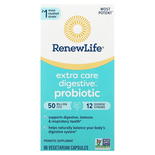 Renew Life, Extra Care Digestive Probiotic, 50 Billion CFU, 90 Vegetarian Capsules