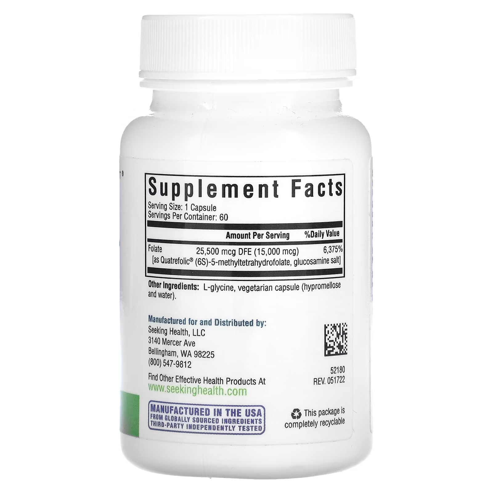 Seeking Health, L-5-MTHF, L-Methylfolate, 25,500 mcg DFE, 60 Vegetarian Capsules_1