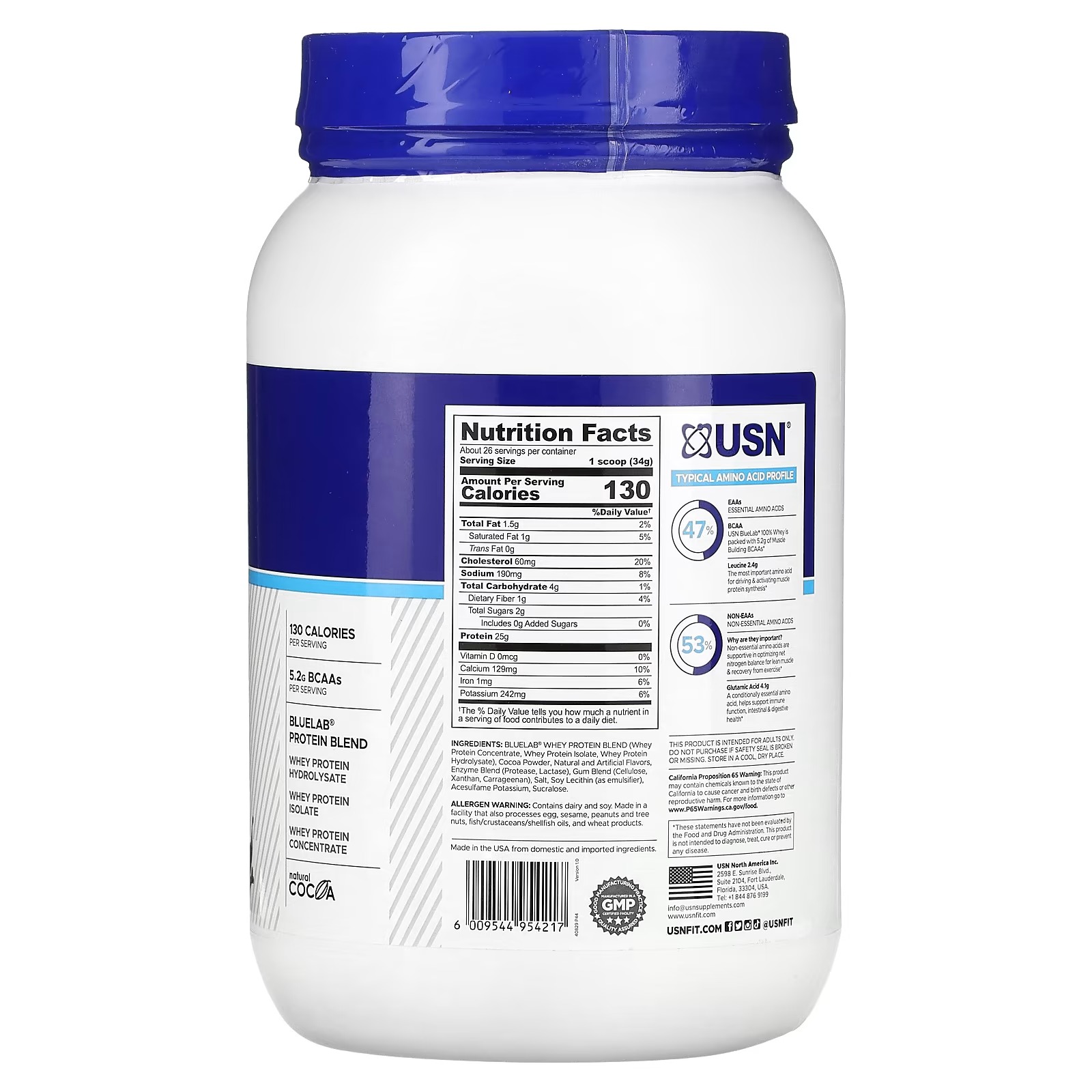 USN, BLUELAB, 100% Whey, Chocolate, 2 lbs (907 g)1