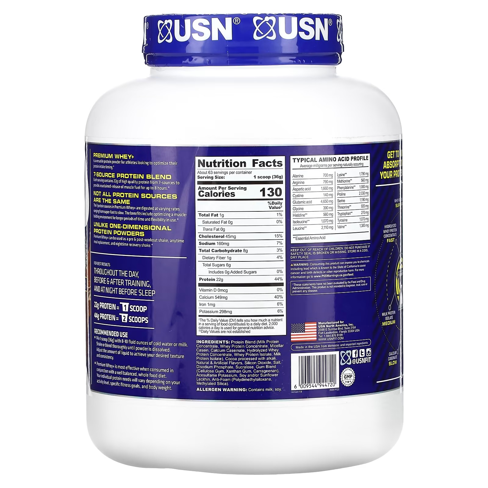 USN, Premium Whey+, Chocolate, 5 lbs (2,267 g)_1