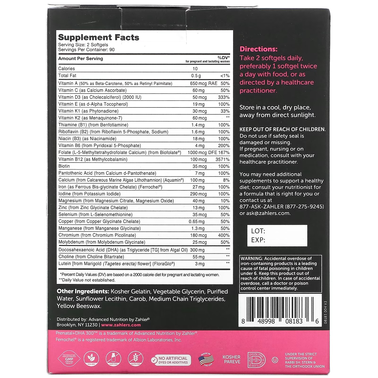 Zahler, Prenatal + DHA 300 Optimal Formula, 180 Softgels_1